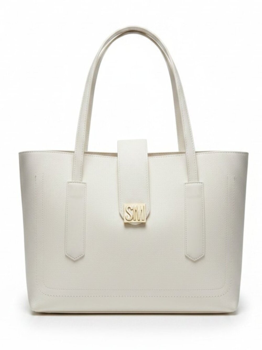 Steve Madden White Faux Leather Tote Bag Gold Logo Shoulder Purse